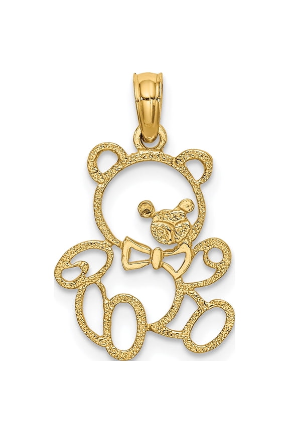 14K Yellow Gold Cut Out Teddy Bear Charm (8.9 X 13) Made In United States k6439