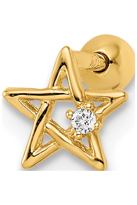 14K Yellow Gold 18 Gauge CZ Star Labret Stud