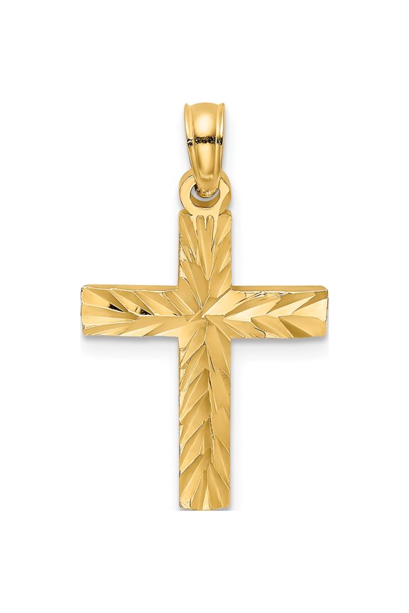14K Yellow Gold Diamond-cut Block Cross Charm