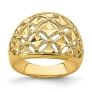 14K Yellow Gold D/C Real Diamond Pattern Dome Ring