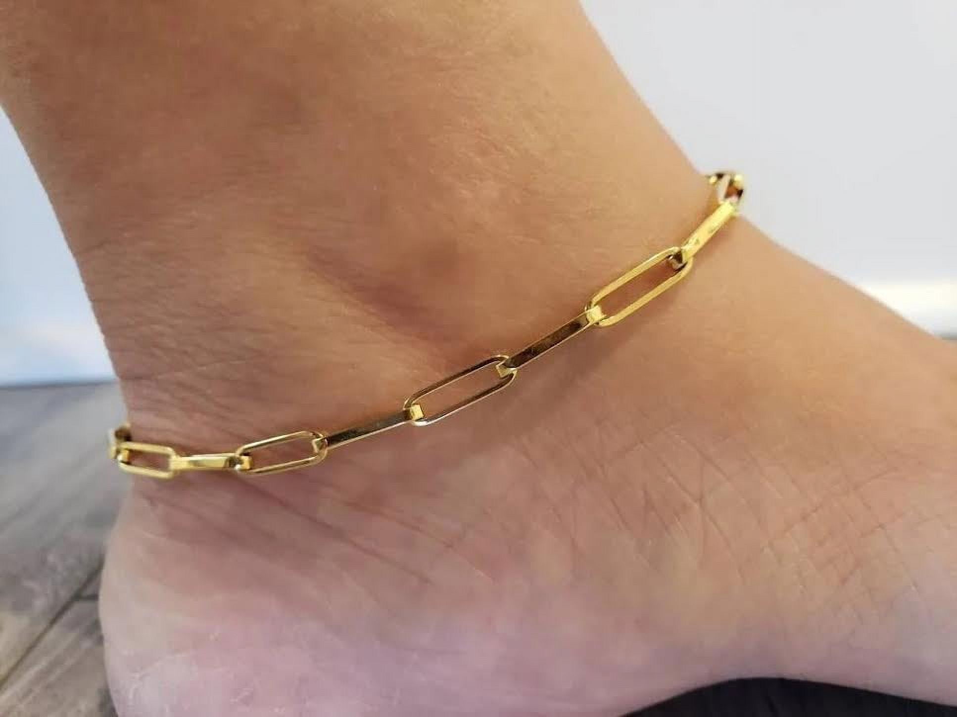 OC JEWELRY 14K. Yellow Gold Dainty Ankle Bracelets for Women 9.0"