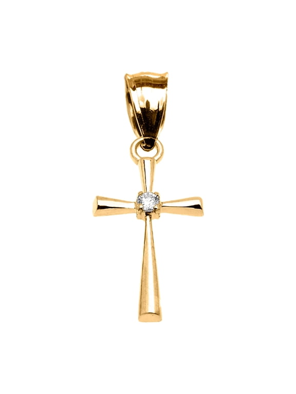 14K Yellow Gold Dainty Classic Diamond Cross Pendant