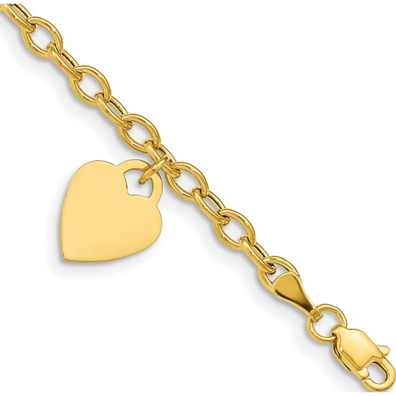14K Yellow Gold Dangle Heart Child's Bracelet (Width 14) (Length 6) - Jbsp