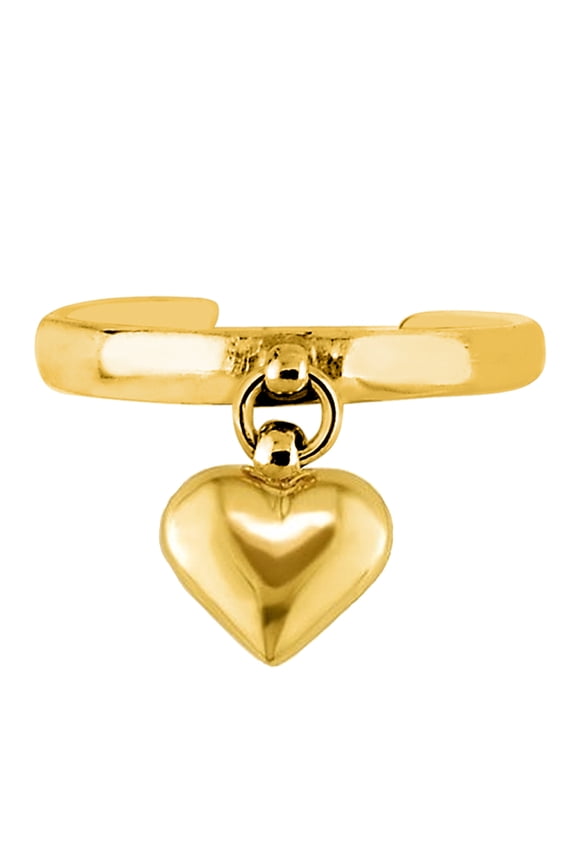 14K Yellow Gold Dangle Heart Cuff Style Adjustable Toe Ring