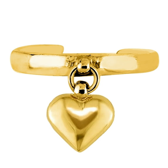 14K Yellow Gold Dangle Heart Cuff Style Adjustable Toe Ring