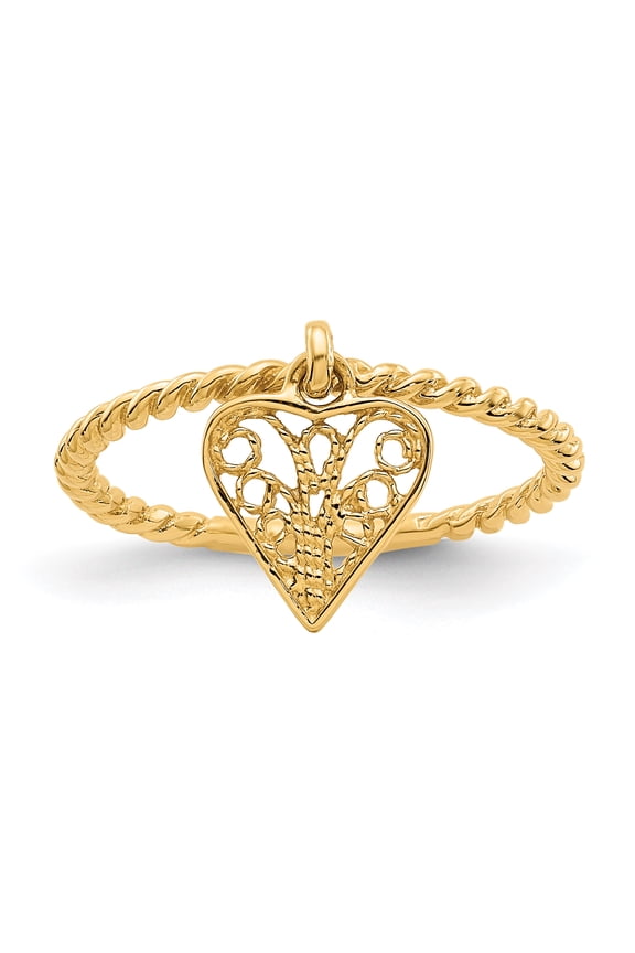 14K Yellow Gold Dangle Heart Ring Size 5