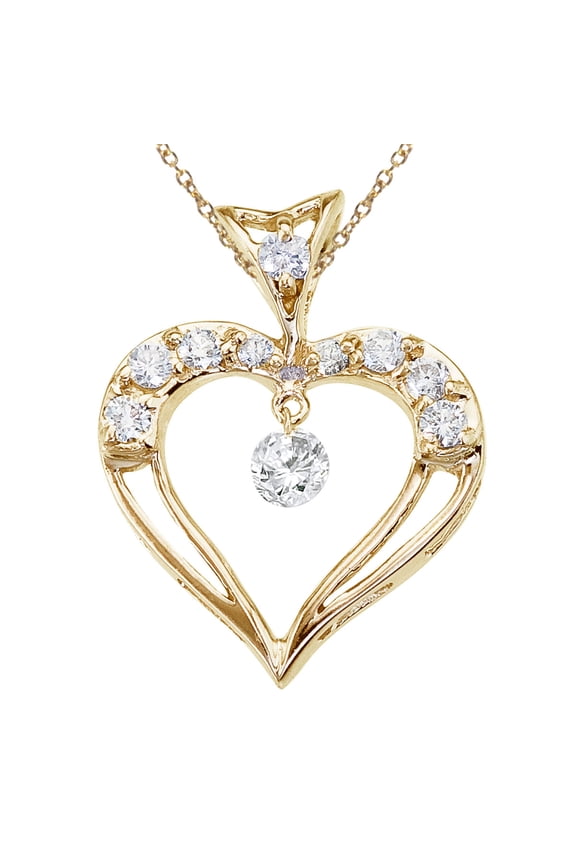 14K Yellow Gold Dashing Diamond Heart Pendant with 18" Chain