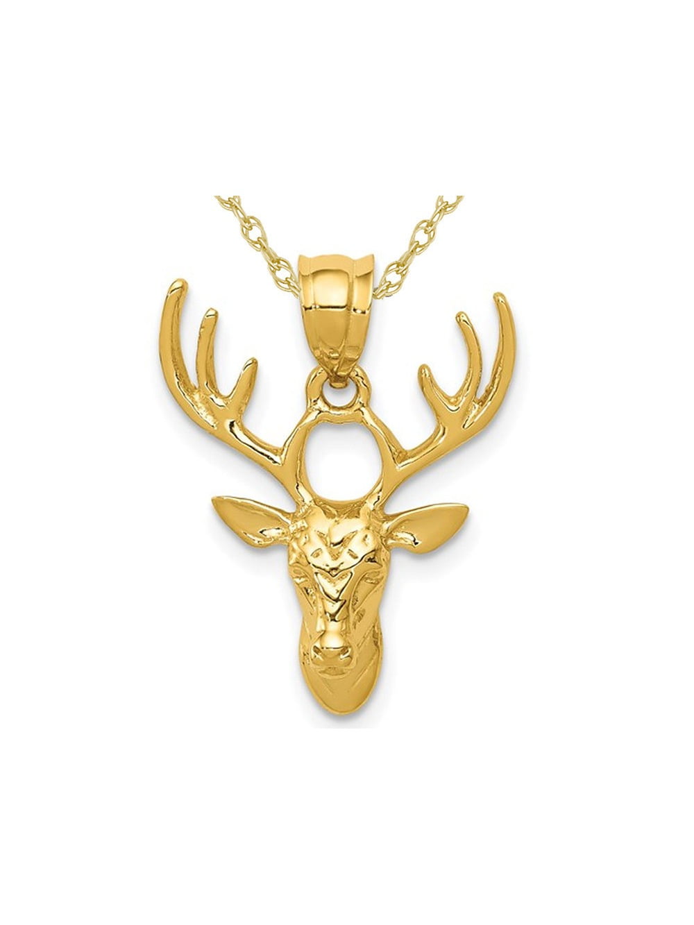 14K Yellow Gold Deer Head Buck Pendant Necklace with Chain