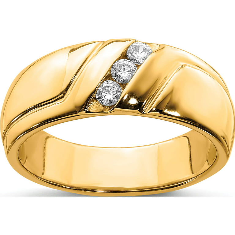 14K Yellow Gold Diamond 3 Stone Mens Ring Size 10