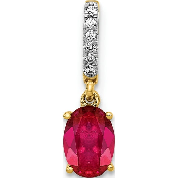 14K Yellow Gold Diamond And .91 Oval Ruby Pendant Made In India pm5253-ru-003-ya