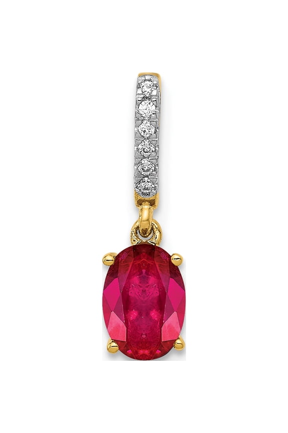 14K Yellow Gold Diamond and .91 Oval Ruby Pendant