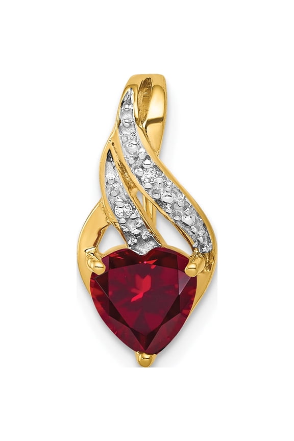 14K Yellow Gold Diamond and Lab Created Ruby Heart Pendant Fits up to 2mm Regular/5mm Fancy or Reversible Omega