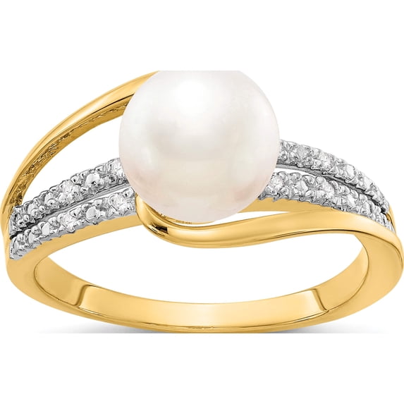 14K Yellow Gold Diamond And Fw Cultured Pearl Ring (Size 7) Made In India y11652aa