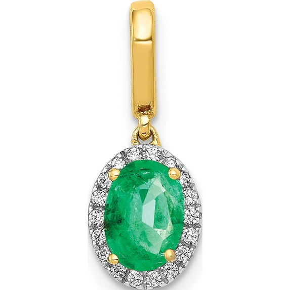 14K Yellow Gold Diamond And Oval Emerald Halo Pendant Made In India pm5254-em-010-ya
