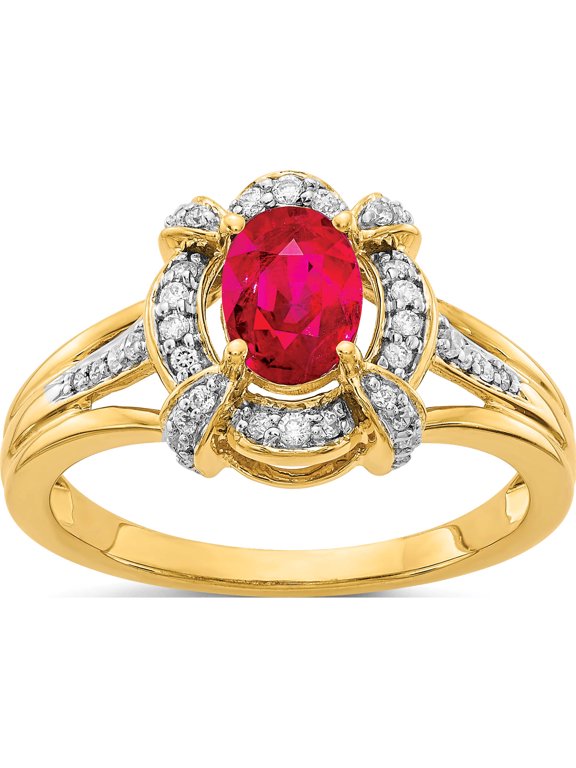 14K Yellow Gold 1/5 carat Diamond and 7x5mm Oval Ruby Ring