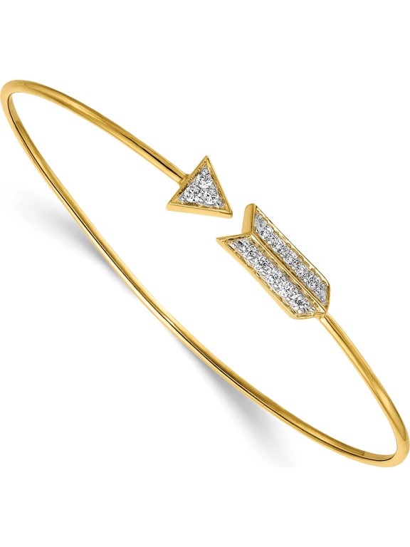 14K Yellow Gold Polished Complete 1/3 carat Diamond Arrow Flexible Bangle Bracelet