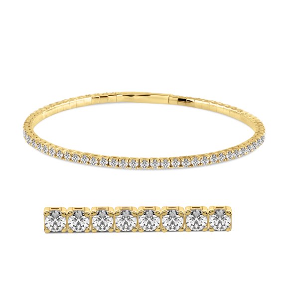 14K Yellow Gold Diamond Bangle Bracelet | 1 Carat IGI Certified Round Shape Lab Grown Diamond Bangle Bracelet | EF-VS Quality | Friendly Diamonds