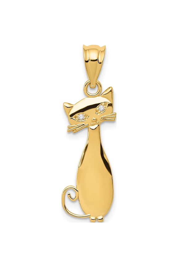 14K Yellow Gold Diamond Cat Pendant (23 X 10) Made In United States yc1105