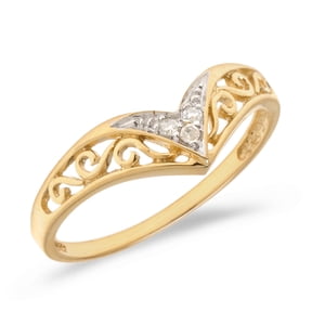 14K Yellow Gold Diamond Chevron Ring