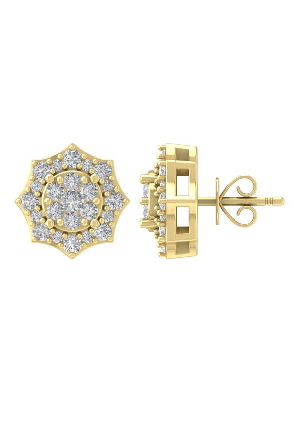 14K Yellow Gold Diamond Cluster Stud Earrings (5/8 cttw, I-J Color, I2-I3 Clarity)