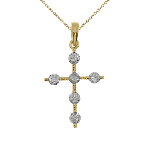 14K Yellow Gold Diamond Cross Pendant