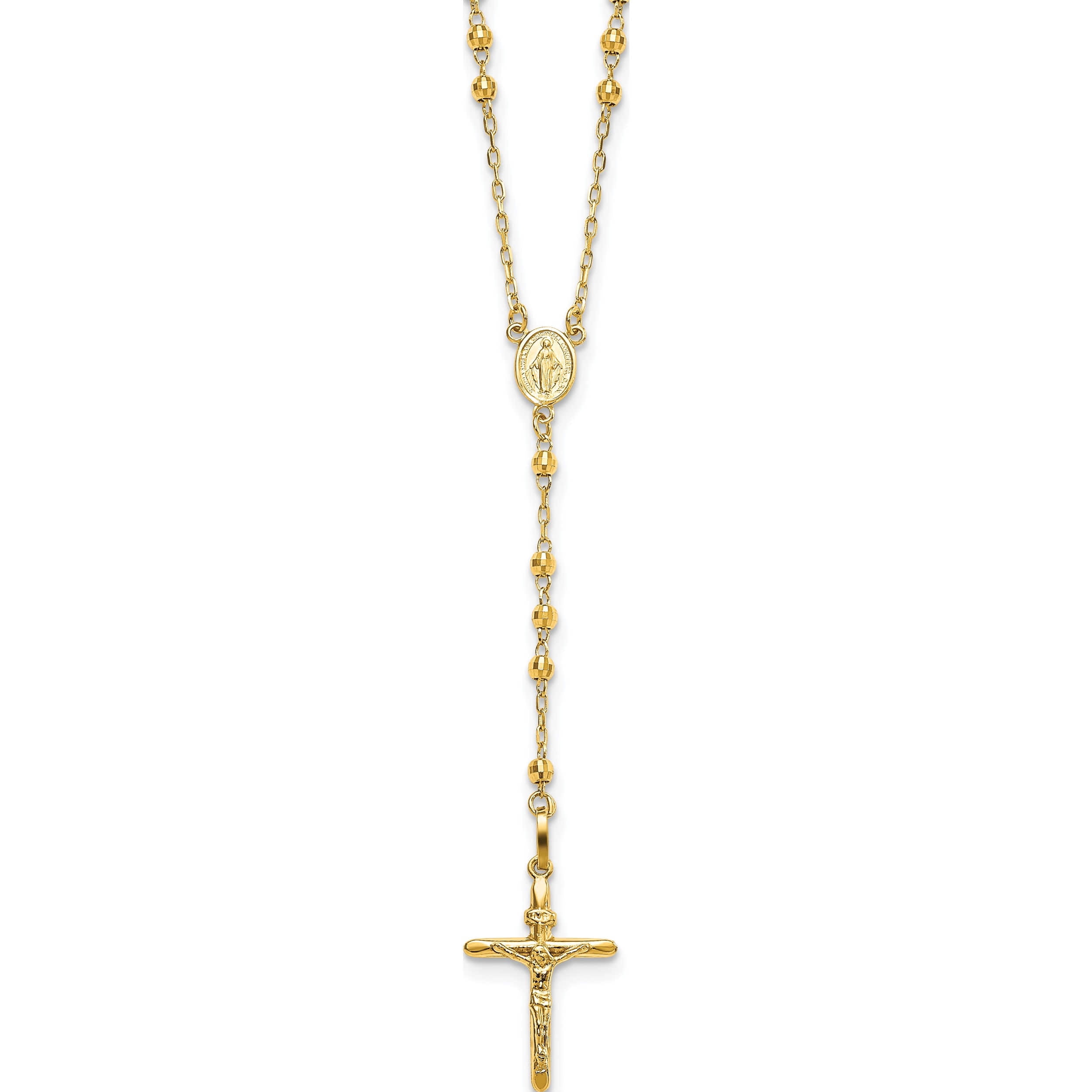 14k Yellow Gold Diamond-cut 3mm Beaded Semi-solid Rosary Necklace 14k Yellow Gold Diamond-cut 3mm Beaded Semi-solid Rosary Necklace