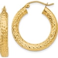 thumbnail image 1 of 14K Yellow Gold Diamond-Cut 4mm Round Hoop Earrings (25 X 4) Made In Peru tc536, 1 of 6