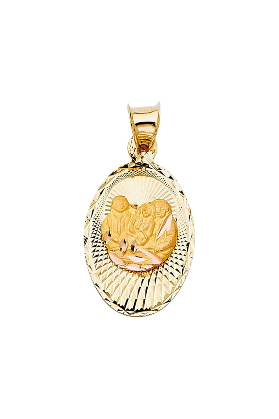 14K Yellow Gold Diamond Cut Baptism Stamp Religious Charm Pendant for Men Women