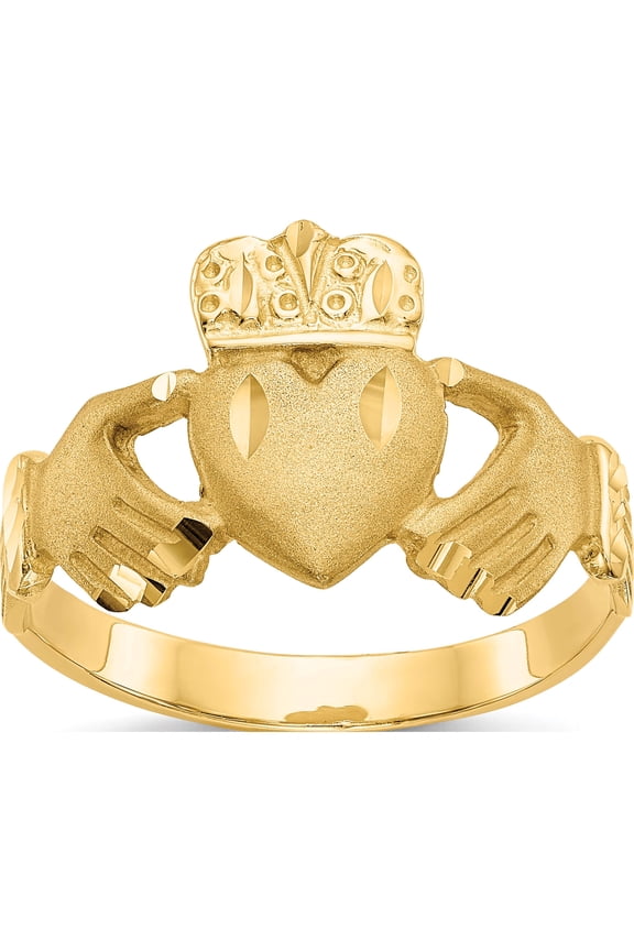 14K Yellow Gold Diamond-Cut Claddagh Ring (Size 10) Made In United States k3856