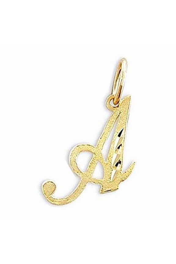14K Yellow Gold Diamond-Cut Cursive Letter Initial A Pendant