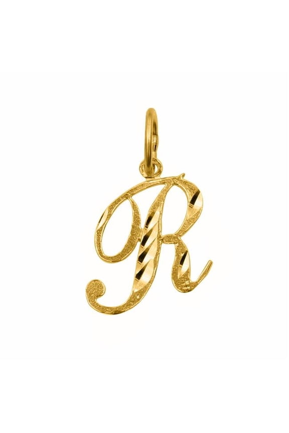 14K Yellow Gold Diamond-Cut Cursive Letter Initial R Pendant
