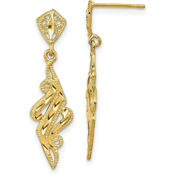 14K Yellow Gold Diamond Cut Fancy Post Dangle Earrings - 29mm