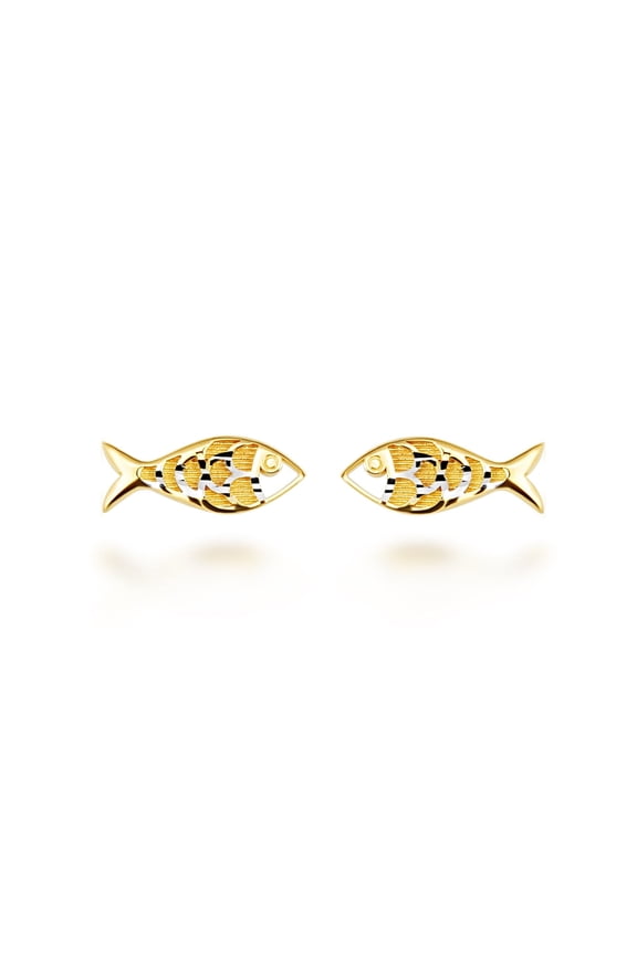 14K Yellow Gold Diamond Cut Fish Marine Stud Earrings