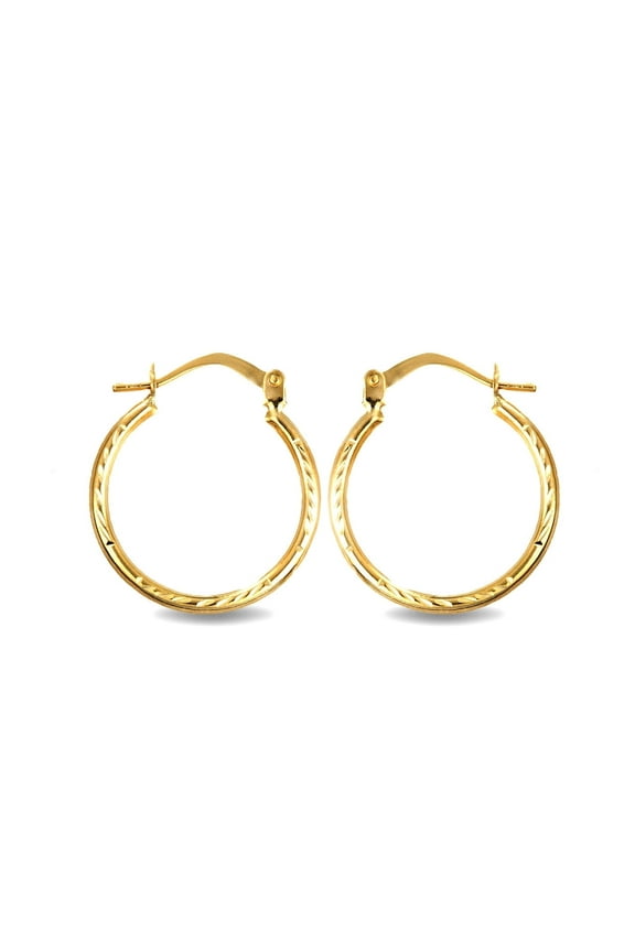 14K Yellow Gold Diamond Cut & High Polish Finish Reversible Hoop Earrings (0.70")