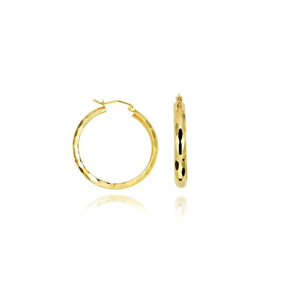 14K Yellow Gold Diamond Cut Hoop Earrings (4MM X 20MM)