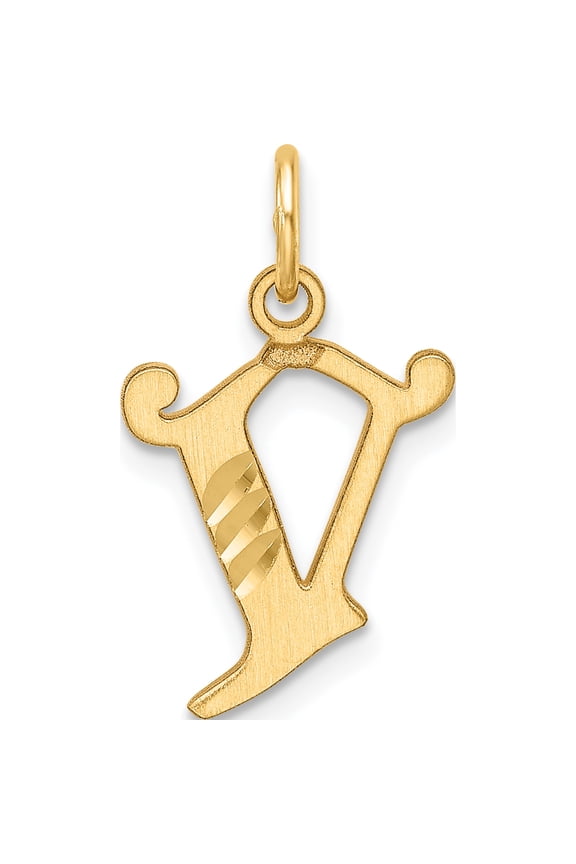 14K Yellow Gold Diamond-cut Letter V Initial Charm