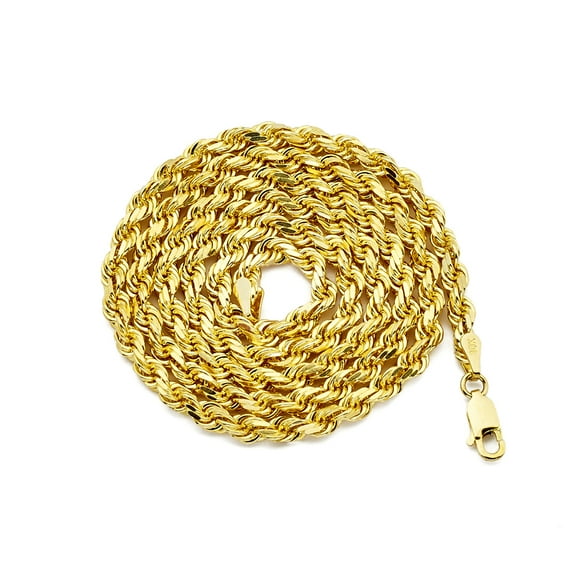 14K Yellow Gold Diamond Cut Rope Chain Necklace (3.5mm, 20 inch)