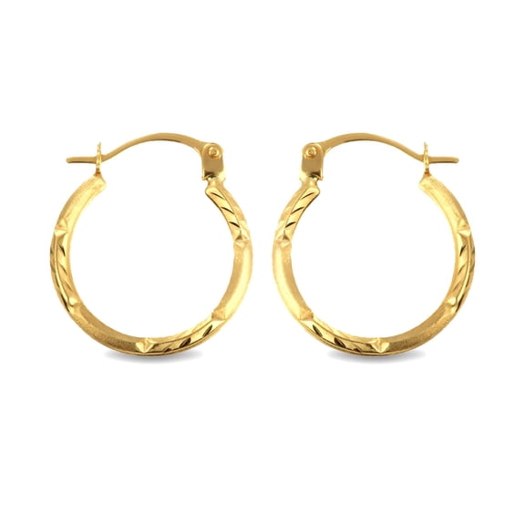 14K Yellow Gold Diamond Cut & Satin Finish Reversible Hoop Earrings (0.60")
