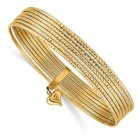 14K Yellow Gold Diamond Cut Slip On 7 Bangles