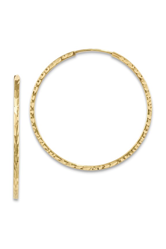14K Yellow Gold Diamond Cut Square Tube Endless Hoop Earrings