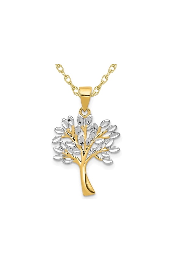 Gem & Harmony 14K Yellow Gold Diamond-Cut Tree Pendant Necklace with Chain for Women