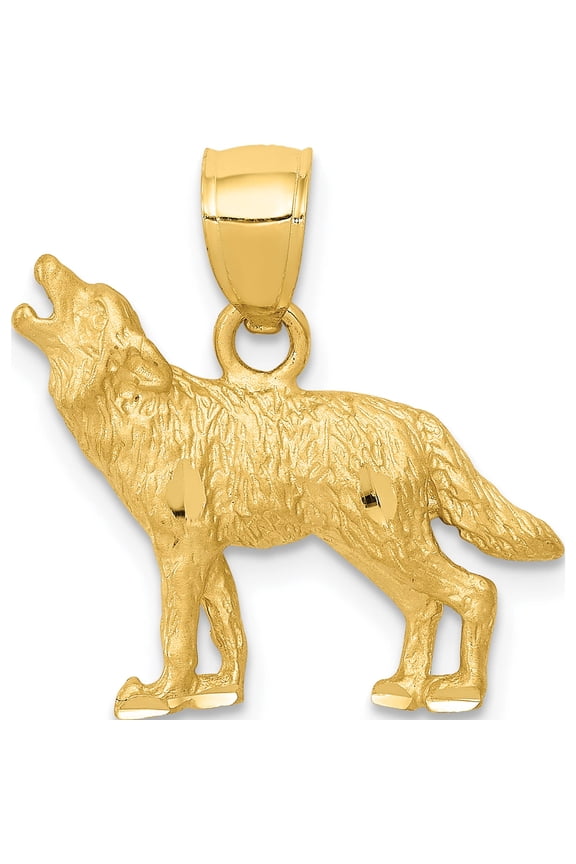 14K Yellow Gold Diamond-Cut Wolf Pendant (18 X 18) Made In United States k3331