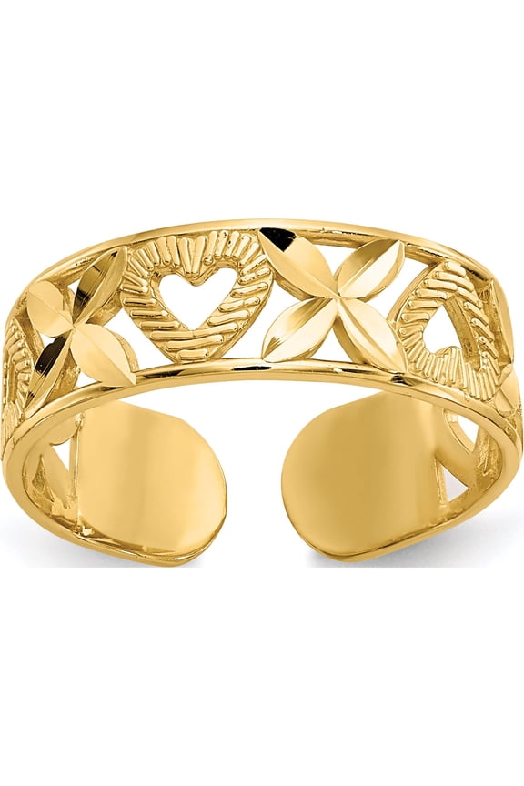 14K Yellow Gold Diamond-cut X-and-Heart Toe Ring