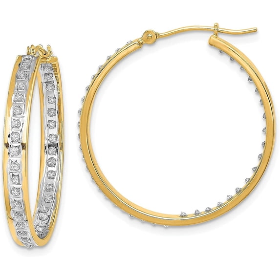 14K Yellow Gold Diamond Fascination In/Out Hoop Earrings - 26.2mm