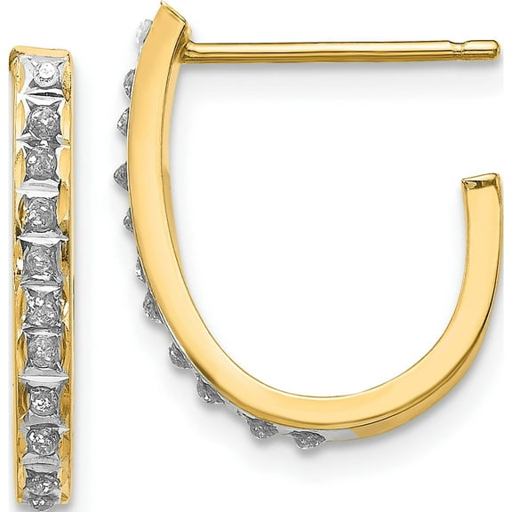 14K Yellow Gold Diamond Fascination Post J Hoop Earrings (20 X 2) Made In United States df144