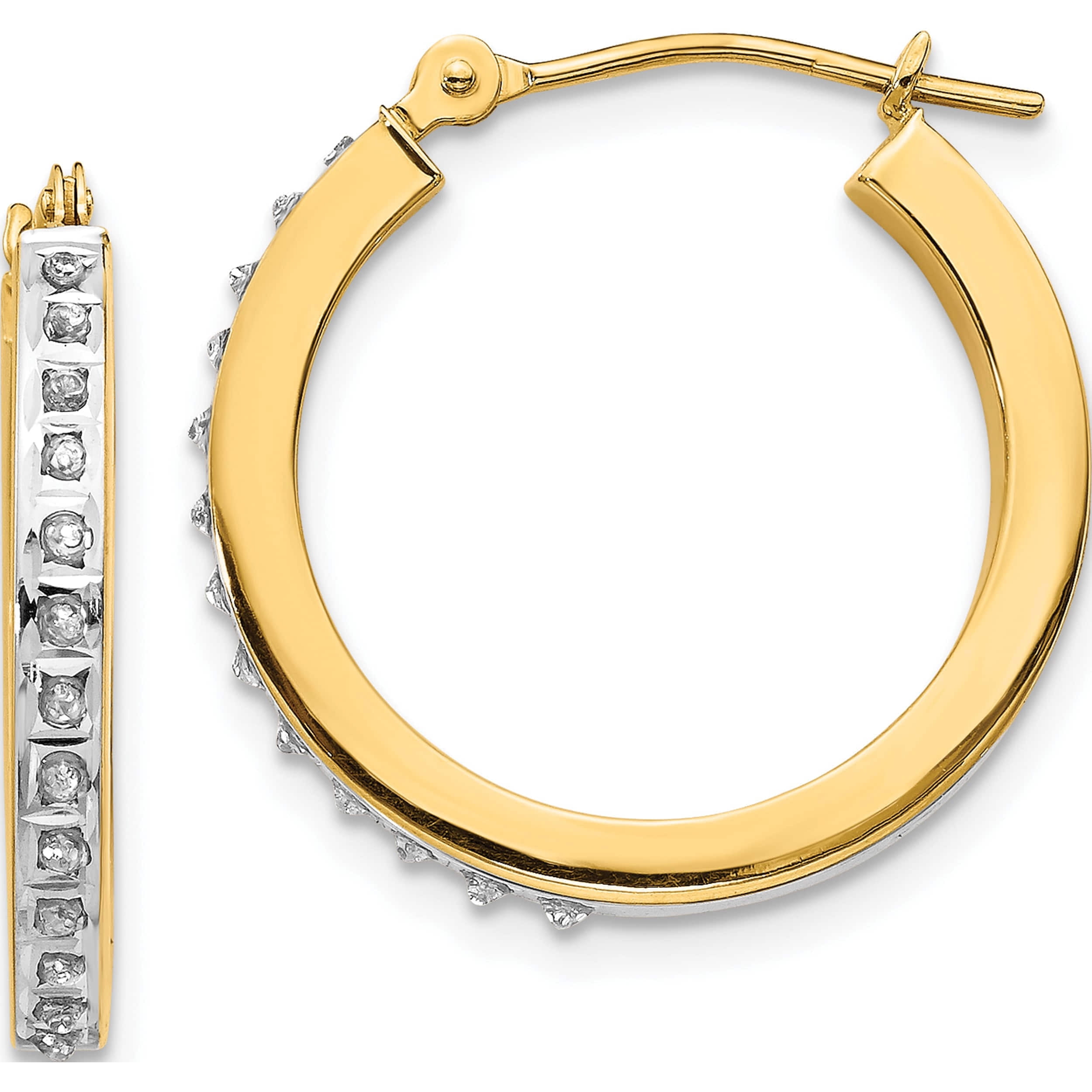 JEWELRY BY SWEET PEA 14K Yellow Gold Diamond Fascination Round Hinged Hoop Earrings (21 X 2) Made In United States df230