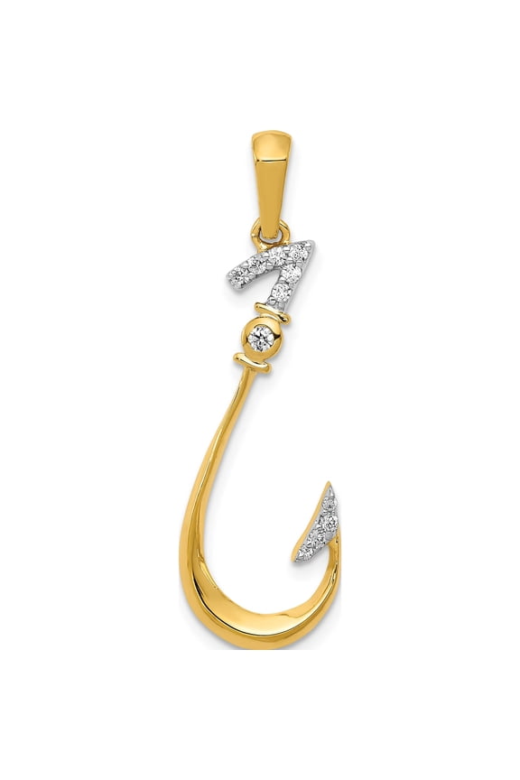 14K Yellow Gold Diamond Fish Hook Pendant