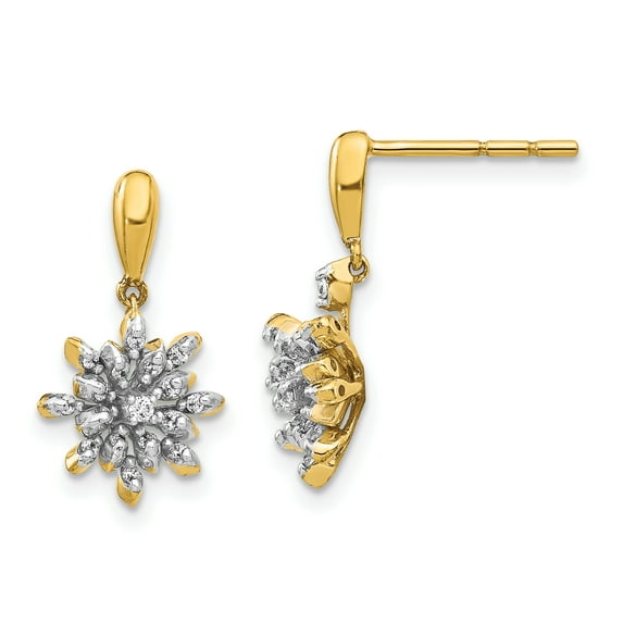 14K Yellow Gold Diamond Flower Post Dangle Earrings (0.17Ct)