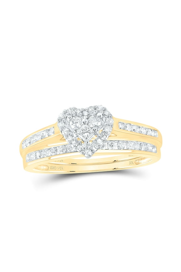 14K Yellow Gold Diamond Heart Bridal Wedding Ring Band Set 1/2 Cttw, Womens Size: 5-10