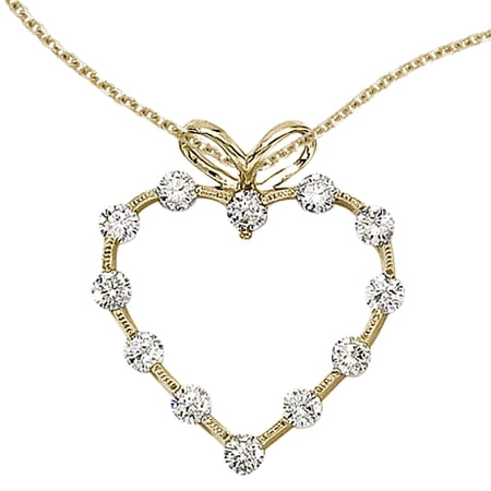 14K Yellow Gold Diamond Heart Pendant with 18" Chain